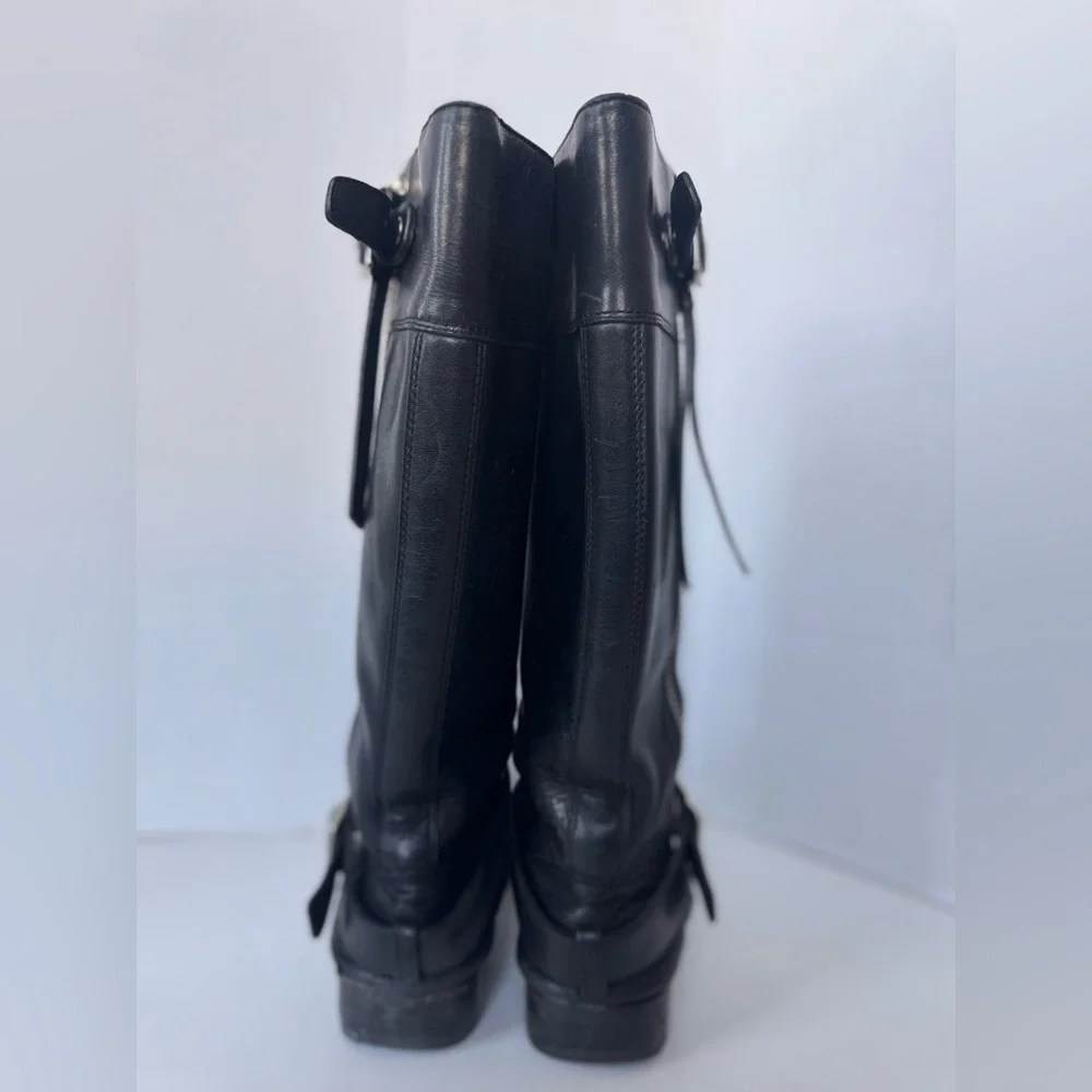 Coach Winslow Black Leather Biker Moto Zip Boots Women Size 7.5
